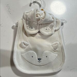 Carter's Cream Fox Bib and Mittens Set with Bow